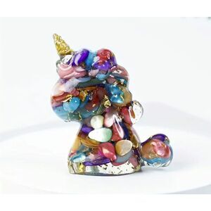 New!  Crushed Genuine Crystal Stone and Resin Unicorn in Multicolor with Gold